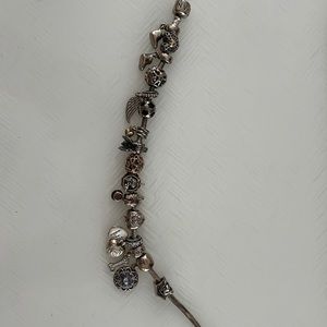 authentic Pandora bracelet. Has 16 charms. Great for a dog mom and mom of kids.